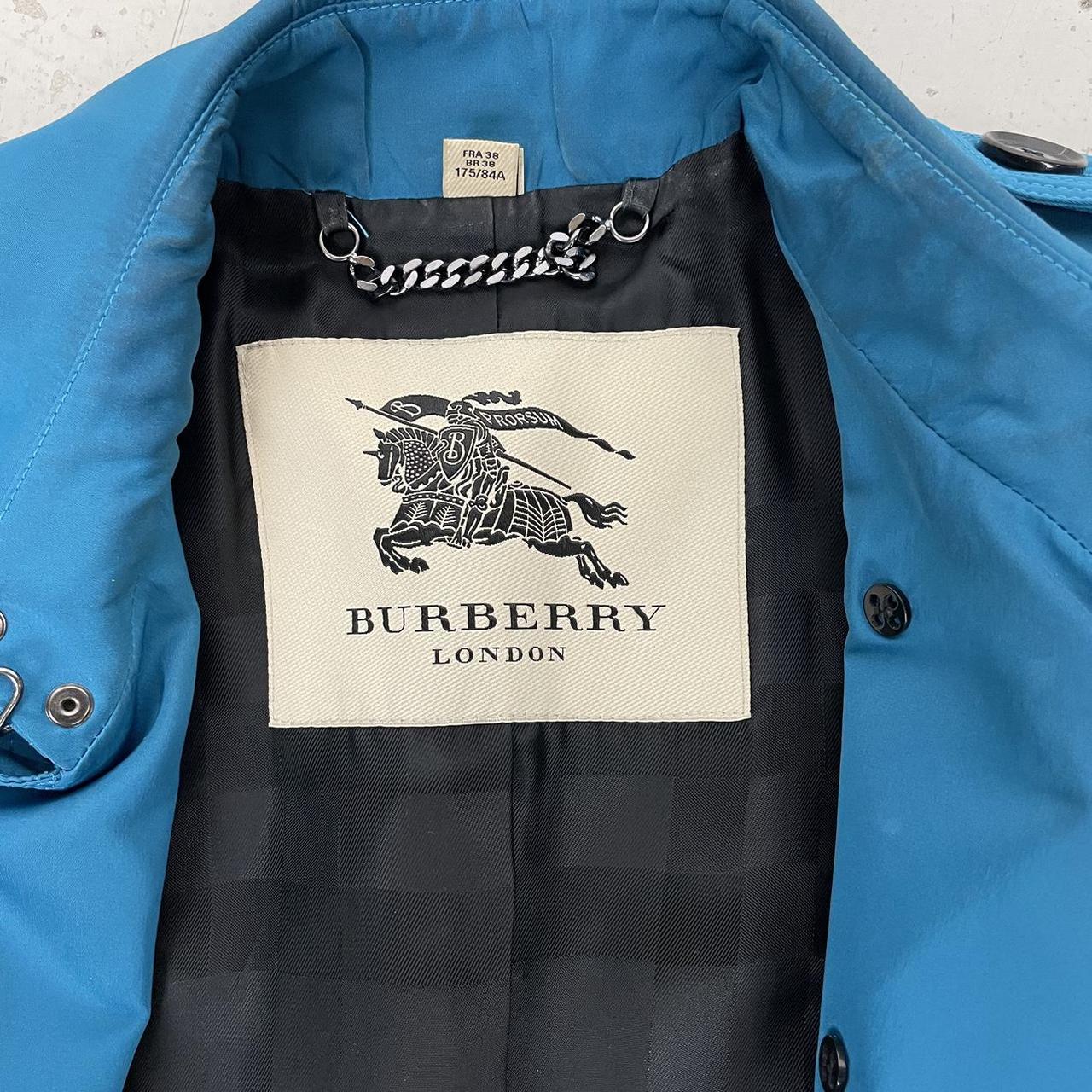 Burberry London Teal Blue Nova Check Double Breasted Belted Trench Coat