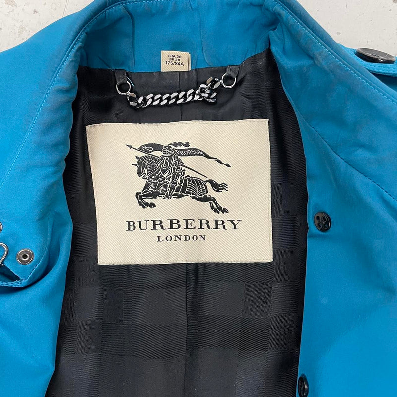 Burberry London Teal Blue Nova Check Double Breasted Belted Trench Coat