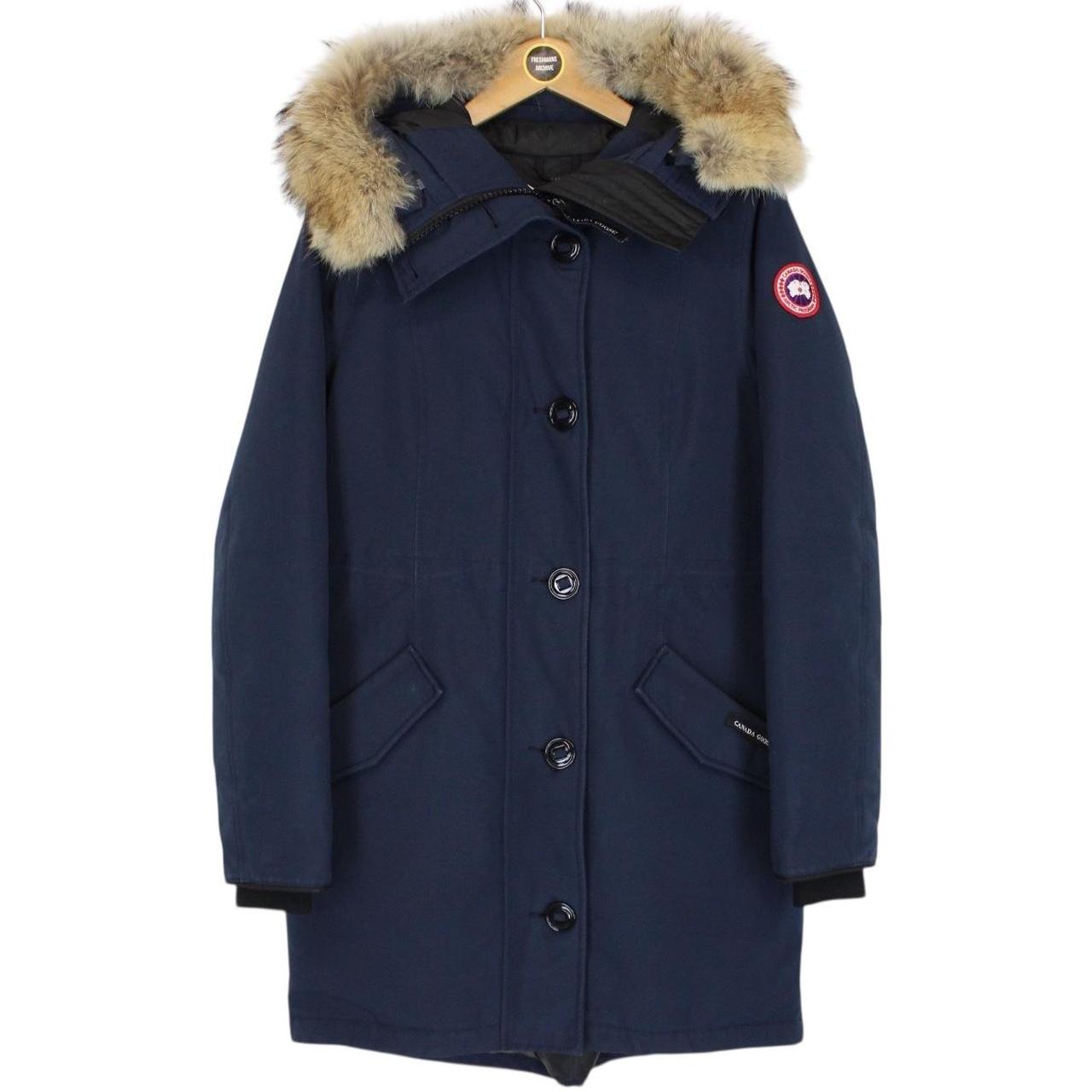 Canada Goose Navy Blue Rossclair Parka Down Coat with Fur Trim