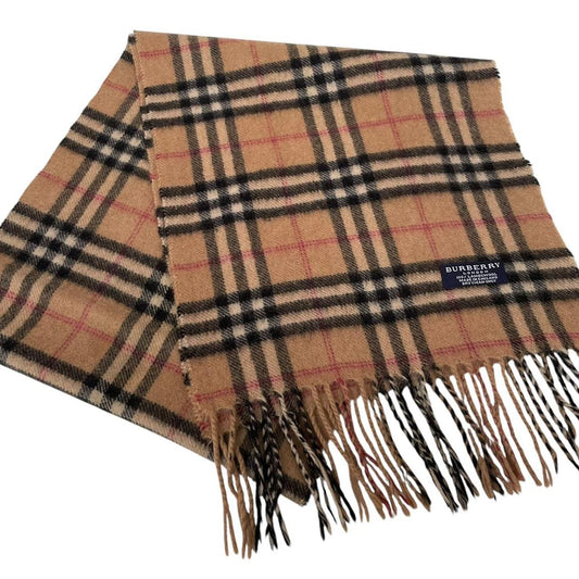 Vintage 90s Burberry Tan Brown Nova Check Lambswool Scarf
