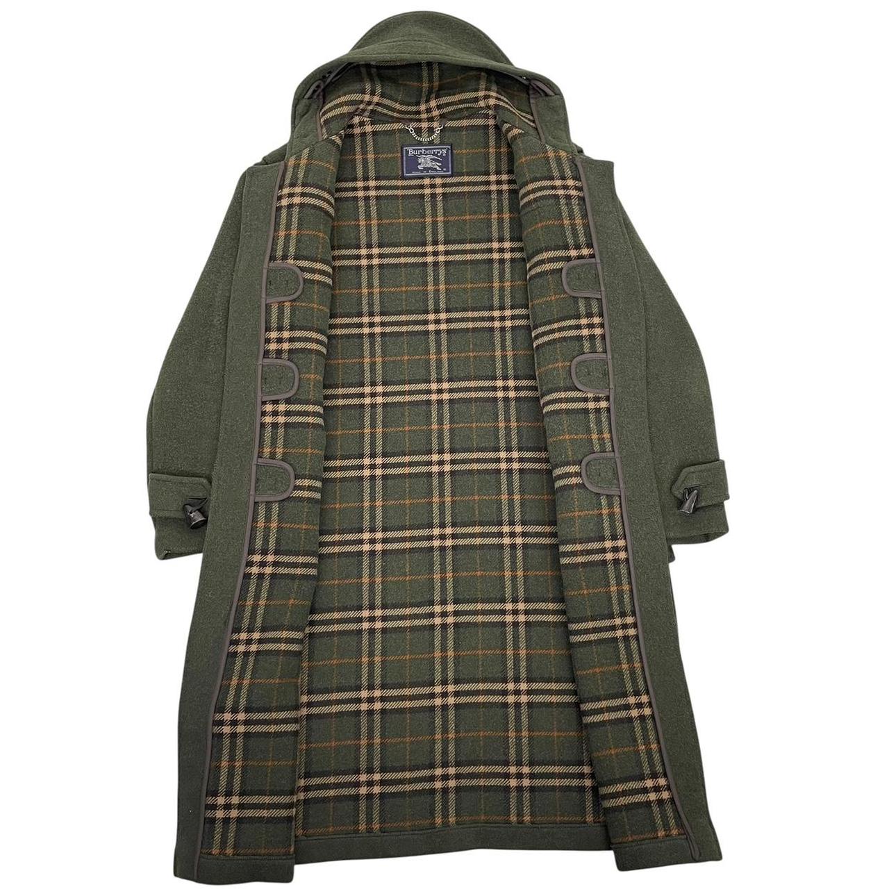 Vintage 90s Burberry Green Nova Check Lined Wool Duffle Coat