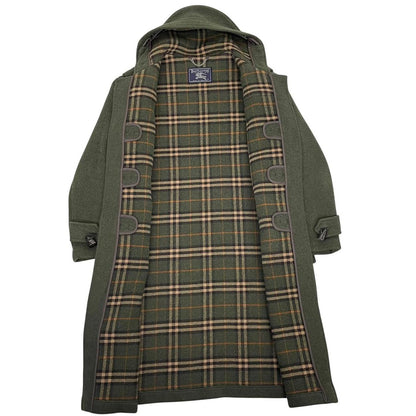 Vintage 90s Burberry Green Nova Check Lined Wool Duffle Coat