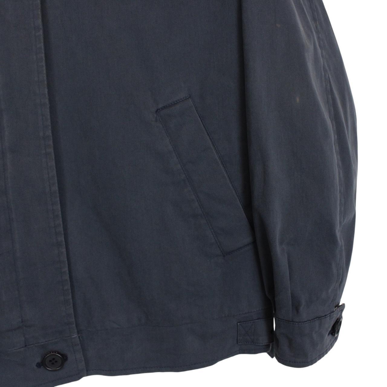 Burberry blue Harrington jacket with Nova Check lining and faint stains on sleeve.