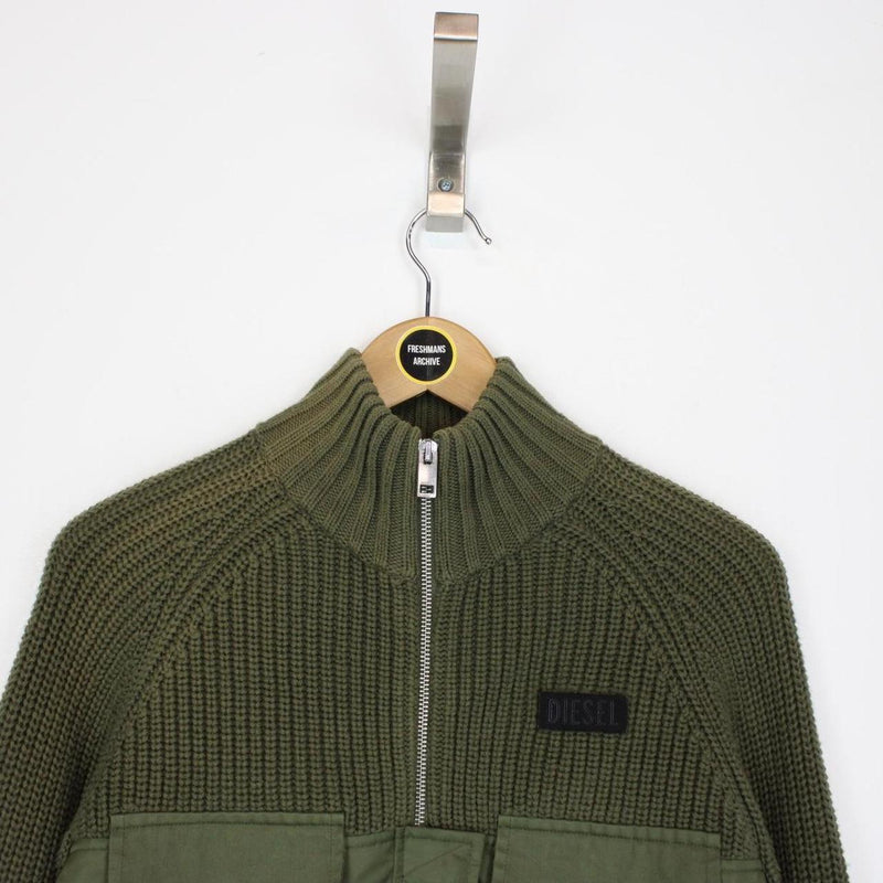 Diesel Green Wool Knit Full Zip Utlility Cardigan Jumper