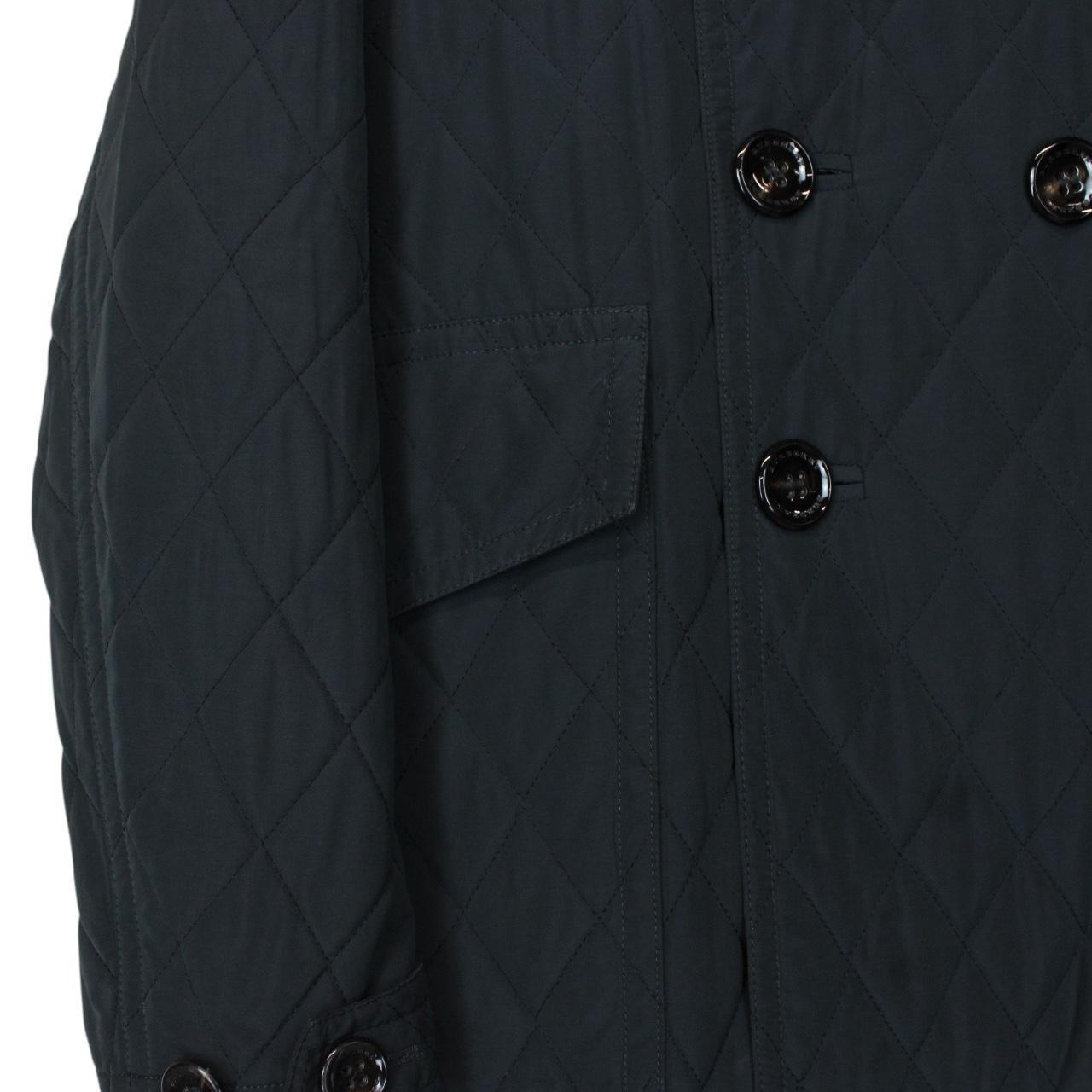 Burberry London Navy Blue Cotton Quilted Double Breasted Jacket