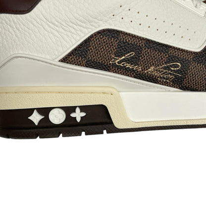Louis Vuitton trainers white and moka brown Damier Ebene leather with logo detail.
