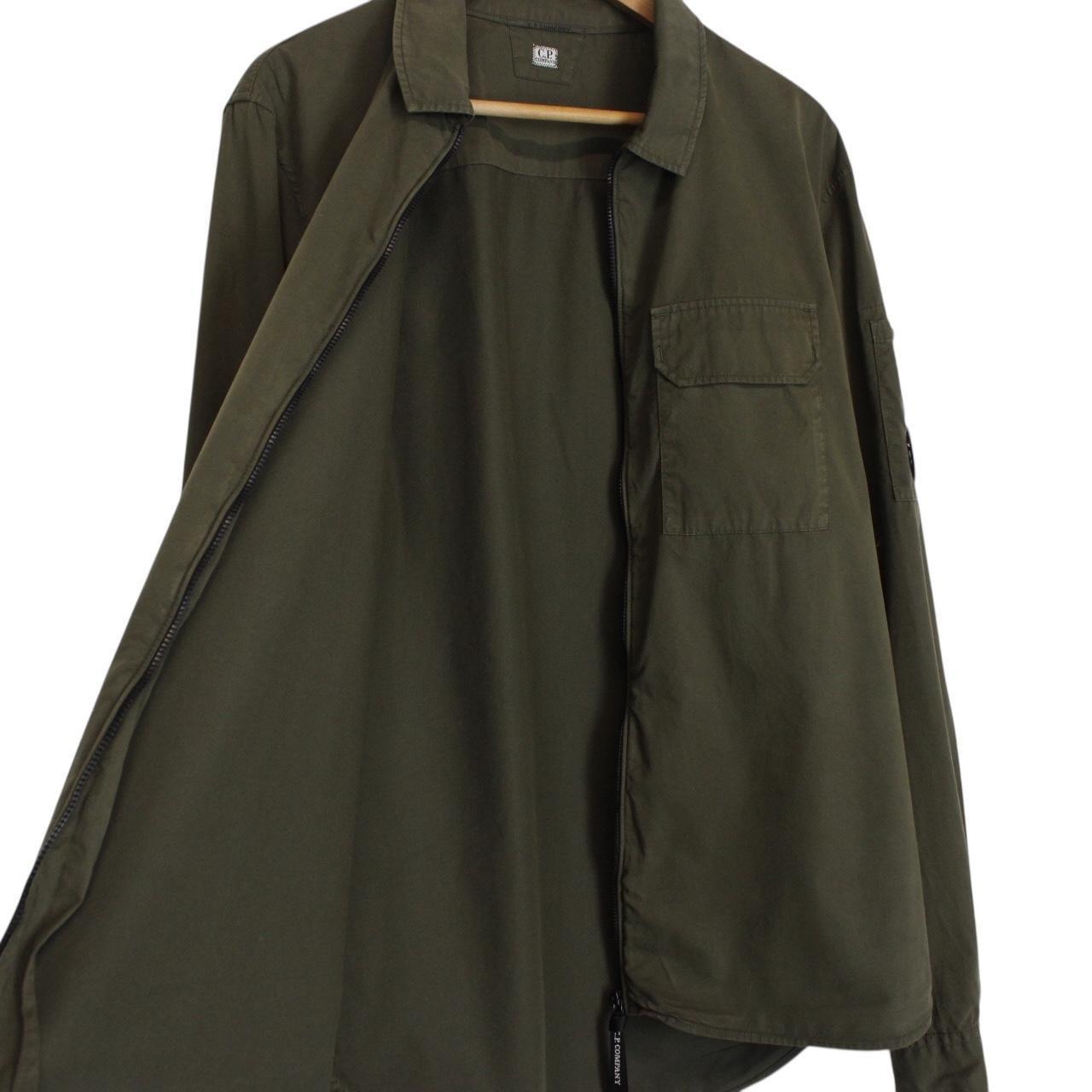 CP Company Khaki Green Full Zip Cotton Lens Overshirt Jacket