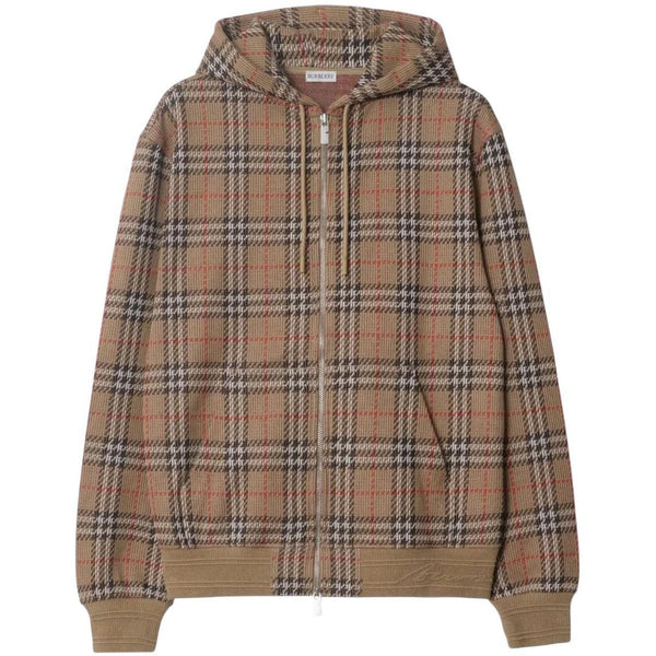 Burberry Nut Brown Nova Check Cotton Blend Full Zip Hoodie Jumper