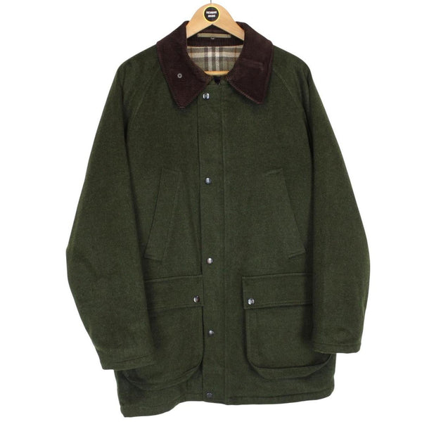 Vintage 90s Burberry Green Nova Check Lined Alpaca Wool Coat