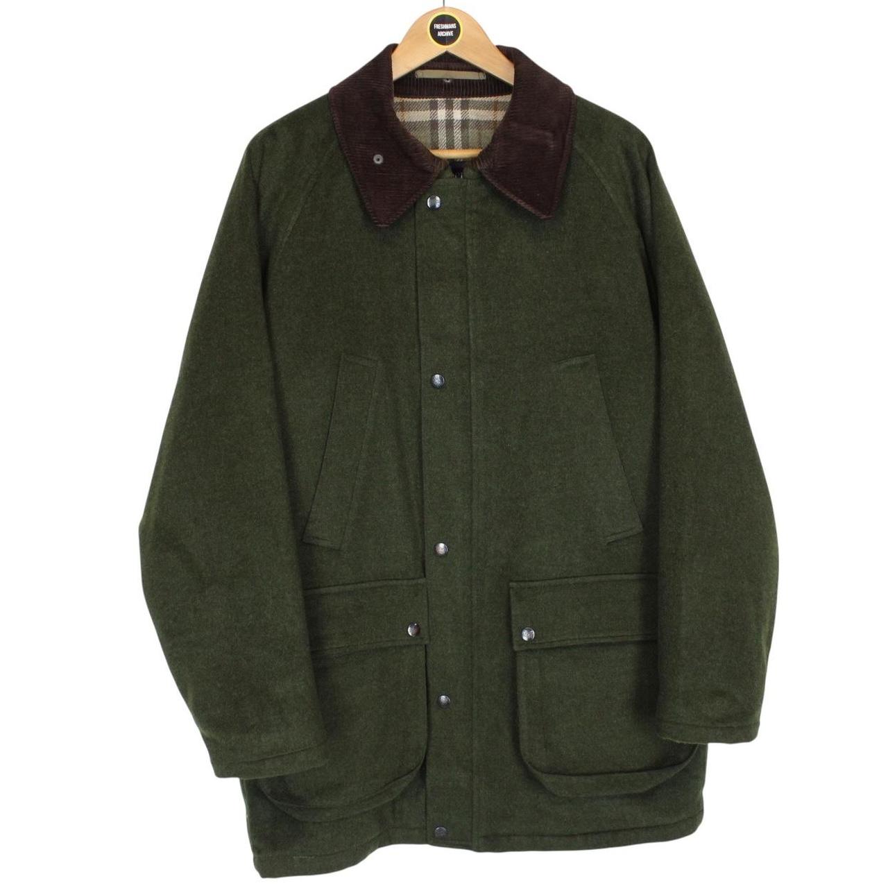 Vintage 90s Burberry Green Nova Check Lined Alpaca Wool Coat