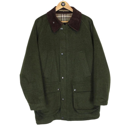 Vintage 90s Burberry Green Nova Check Lined Alpaca Wool Coat