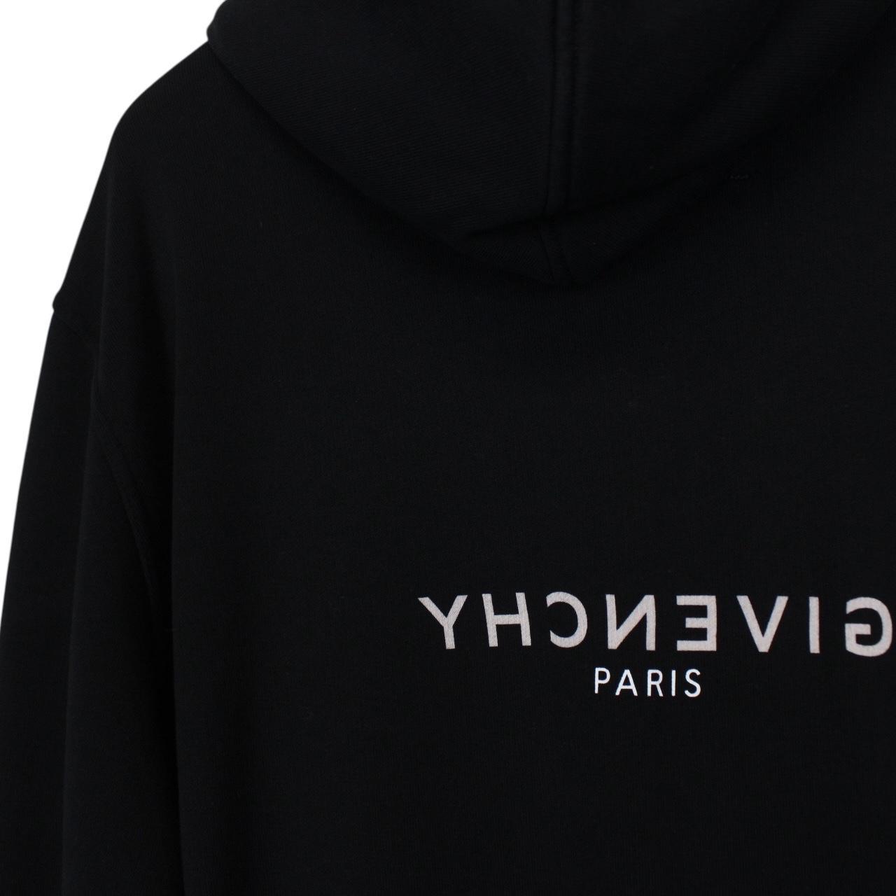 Givenchy Paris Black Reverse Logo Print Fleece Cotton Hoodie Jumper