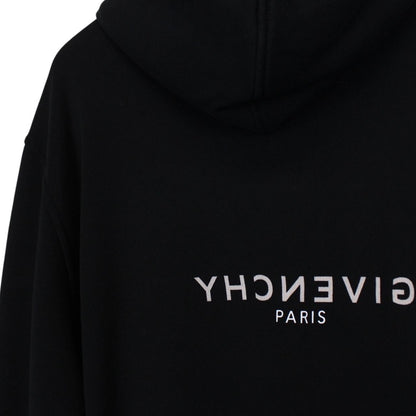 Givenchy Paris Black Reverse Logo Print Fleece Cotton Hoodie Jumper