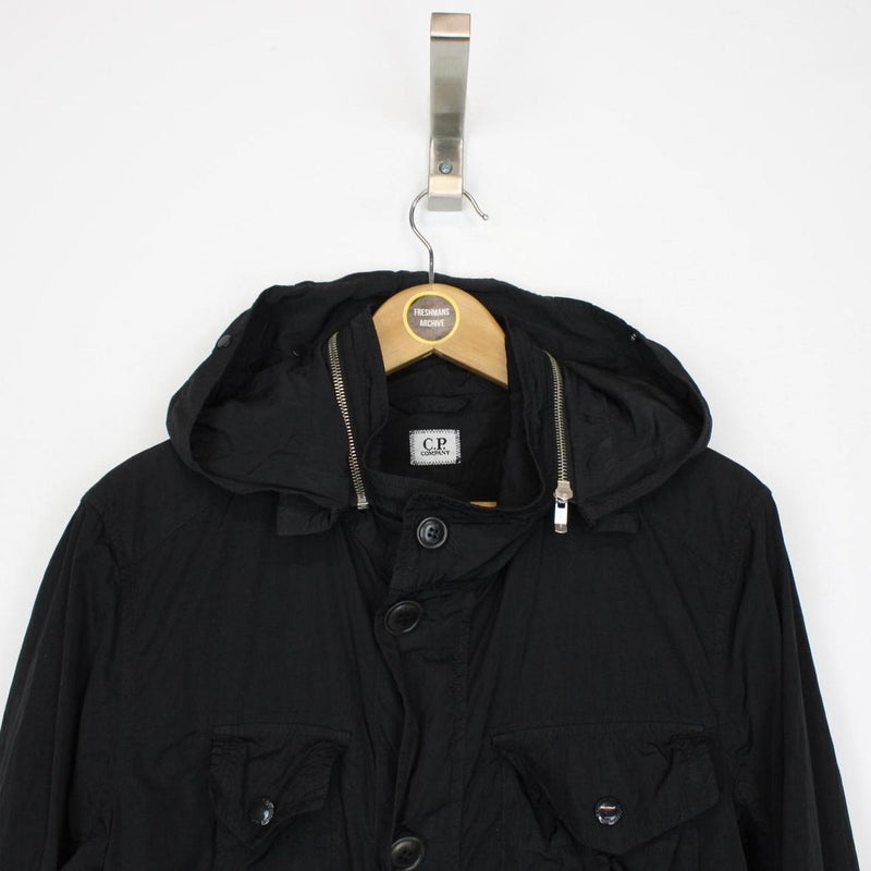 CP Company Black Full Zip Chrome Nylon Garment Dyed Goggle Jacket