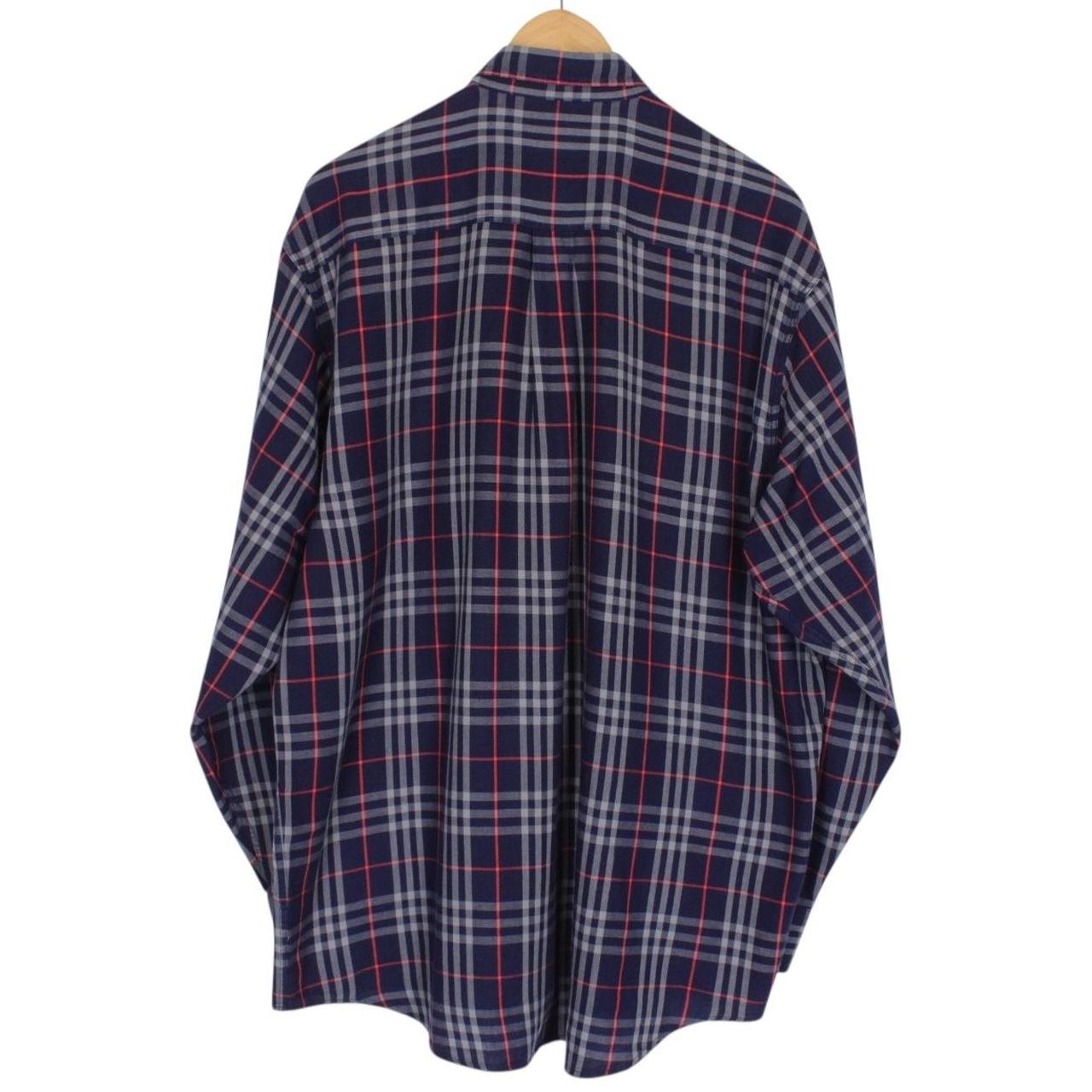 Vintage 90s Burberry Navy Blue Nova Check Long Sleeve Cotton Shirt