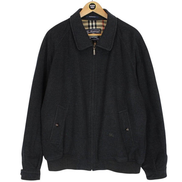 Vintage 90s Burberry Dark Grey Nova Check Lined Wool Harrington Jacket