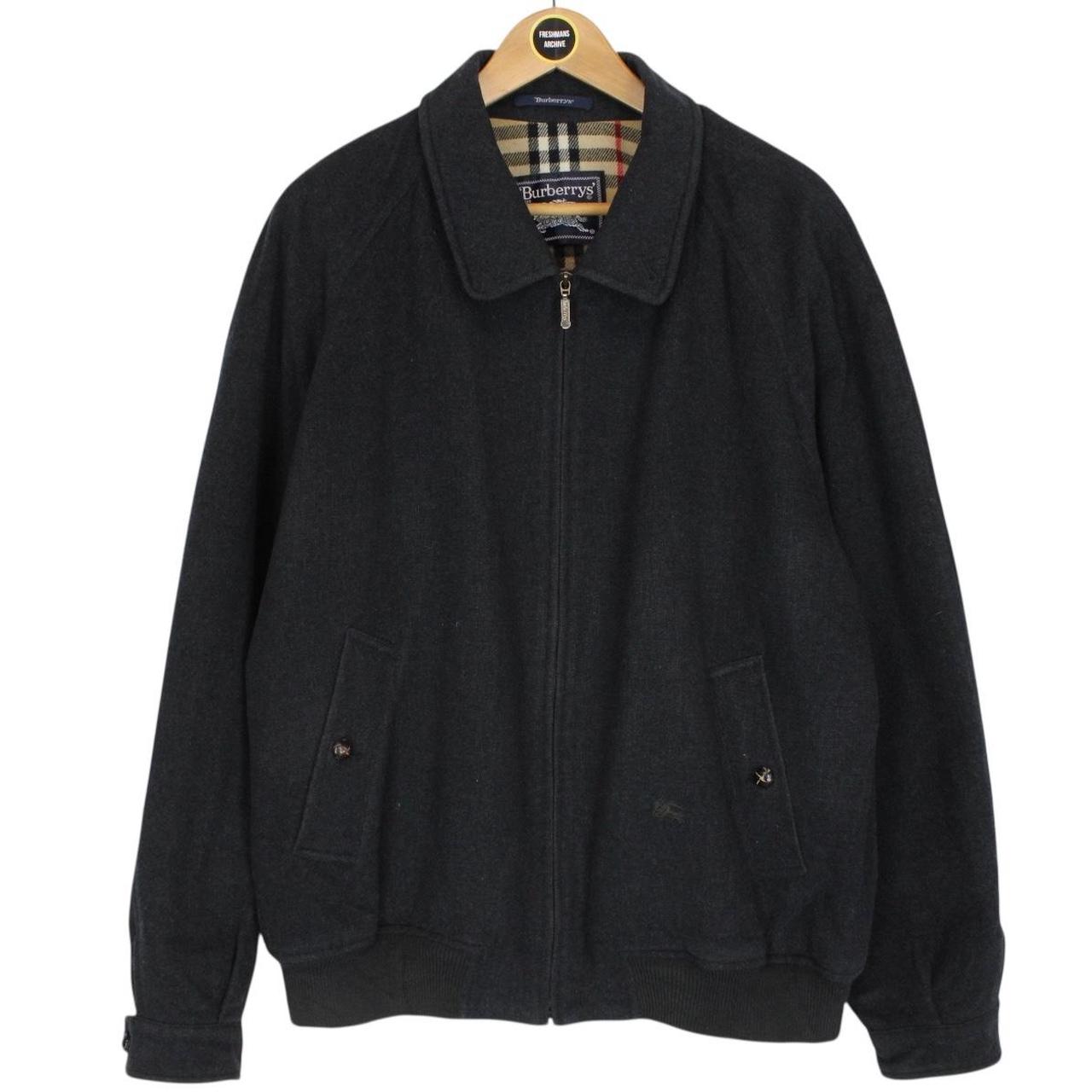 Vintage 90s Burberry Dark Grey Nova Check Lined Wool Harrington Jacket