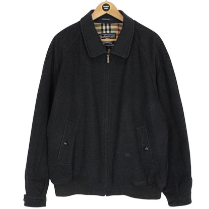 Vintage 90s Burberry Dark Grey Nova Check Lined Wool Harrington Jacket