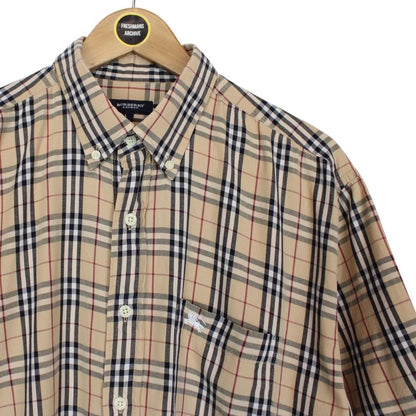 Vintage Burberry London Beige Nova Check Short Sleeve Cotton Shirt