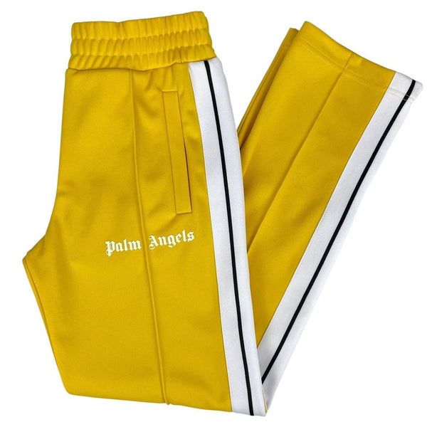 Palm Angels white and yellow joggers with logo detailing and classic fit.