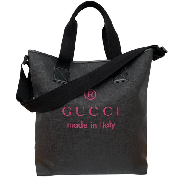 Gucci Black and Pink Coated Canvas Logo Print Large Tote Bag