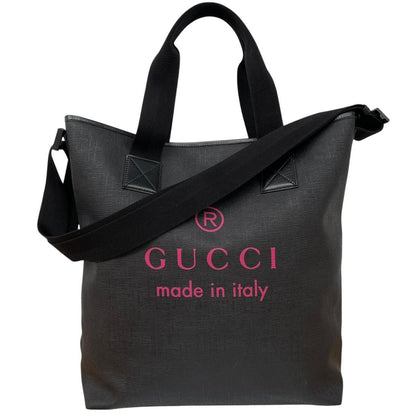 Gucci Black and Pink Coated Canvas Logo Print Large Tote Bag