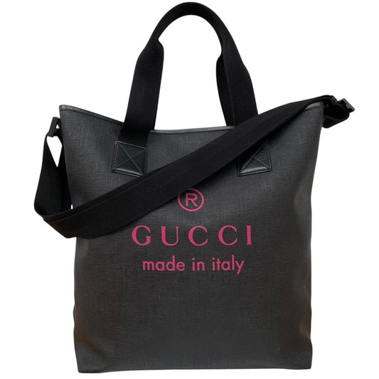 Gucci Black and Pink Coated Canvas Logo Print Large Tote Bag