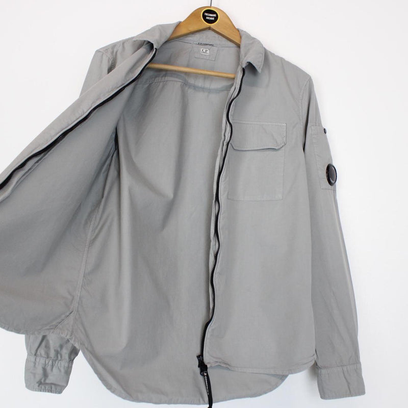 CP Company Grey Full Zip Cotton Lens Overshirt