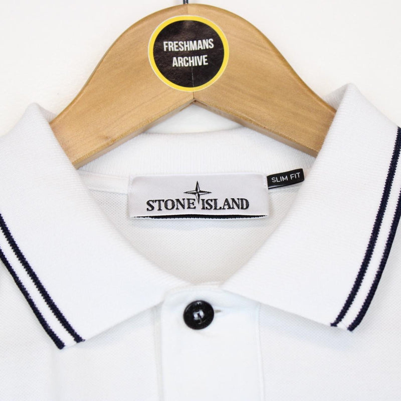 Stone Island White and Black Short Sleeve Compass Polo Shirt