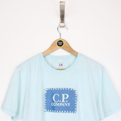CP Company Light Blue Block Logo Short Sleeve T-Shirt
