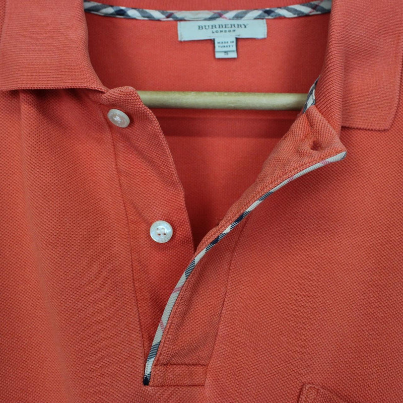Burberry London Orange Nova Check Detail Short Sleeve Cotton Polo Shirt