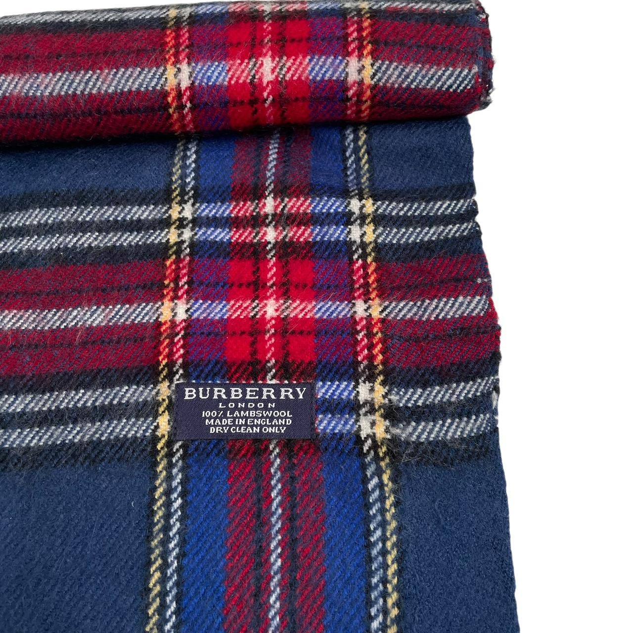 Vintage 90s Burberry Navy Blue Nova Check Lambswool Scarf