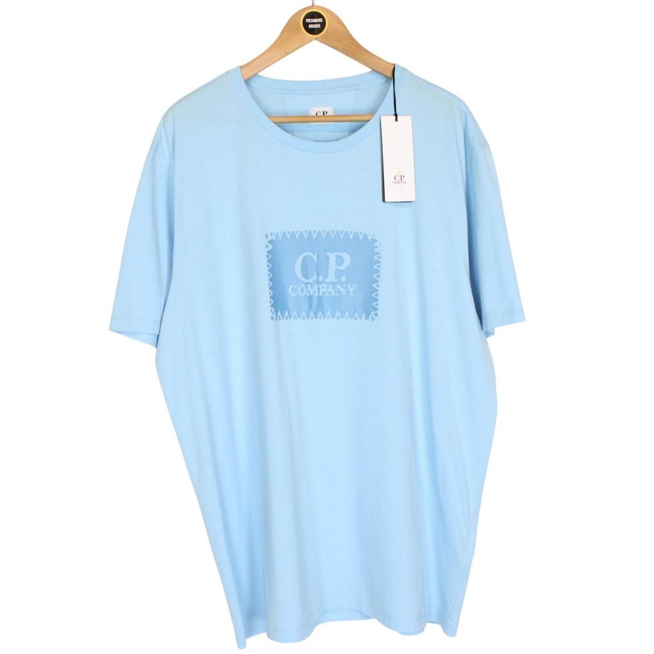 CP Company Light Blue Block Logo Short Sleeve Cotton T-Shirt