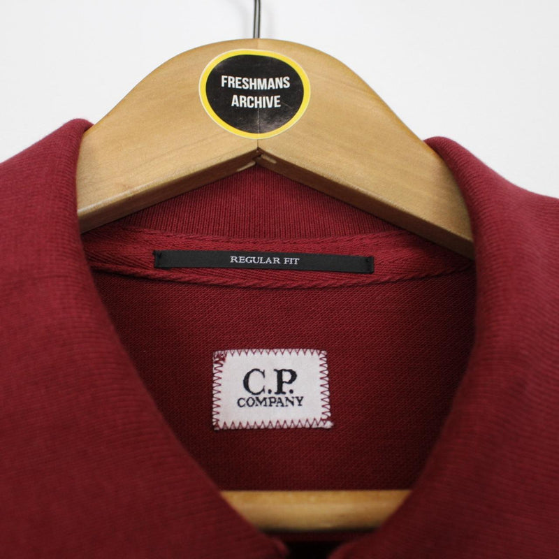 CP Company Burgundy Long Sleeve Piquet Logo Polo Shirt