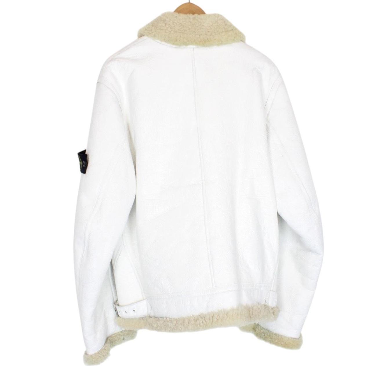 Vintage Stone Island AW 2006 White Shearling Sheepskin Hand-Painted Leather