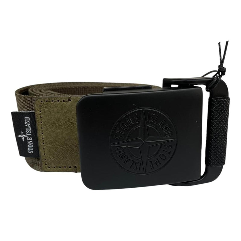 Stone Island Green and Black Grosgrain Compass Logo Buckle Belt