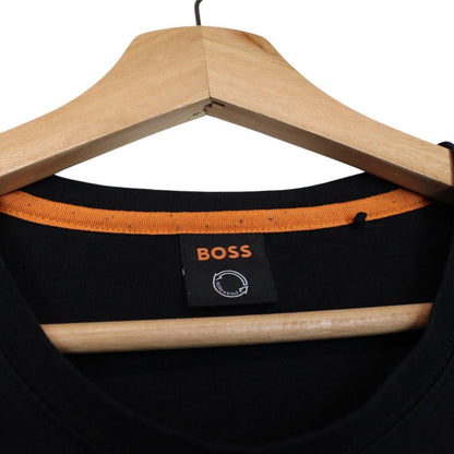 Hugo Boss black pocket t-shirt with logo patch, long sleeve, cotton material.