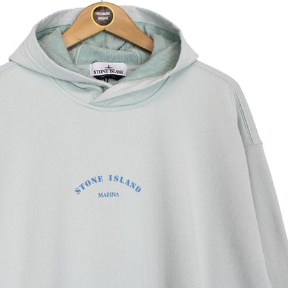 Stone Island Marina SS 2023 Light Blue Plated Dyed Cotton Hoodie Jumper