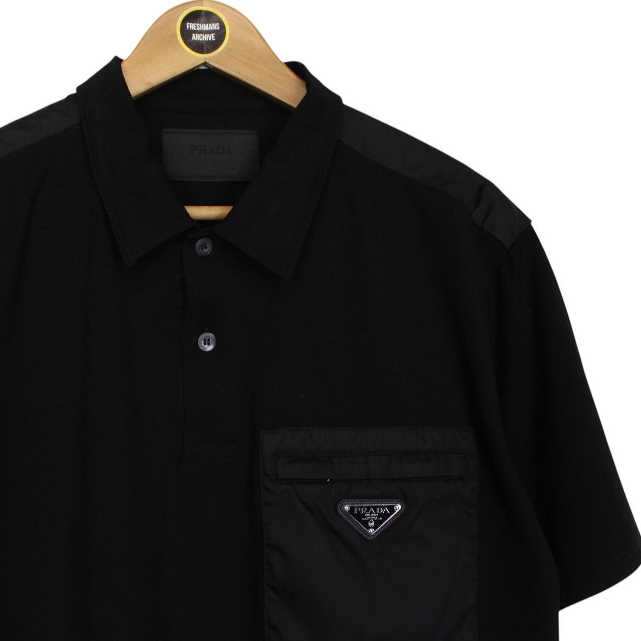 Prada Black Short Sleeve Cotton Badge Re-Nylon Pocket Polo Shirt