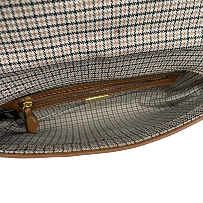 Fendi brown check duffel bag with logo detail and minor wear.
