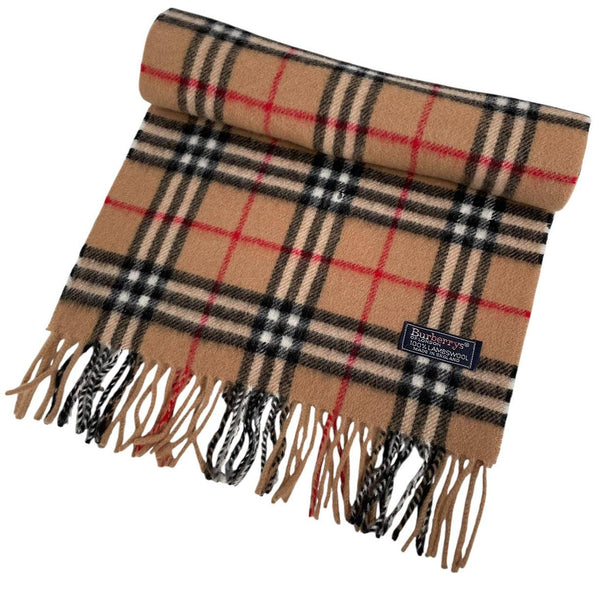 Vintage 90s Burberry Tan Brown Nova Check Lambswool Scarf