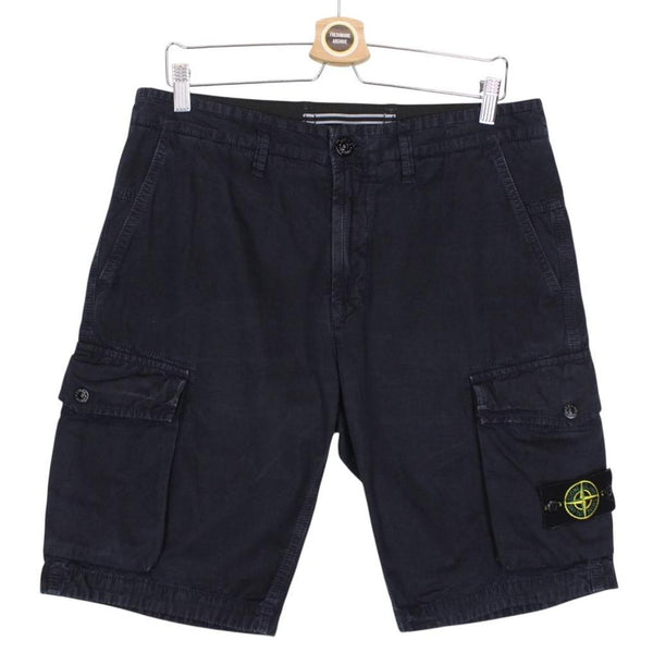 Stone Island SS 2021 Navy Blue Bermuda Cotton Cargo Shorts