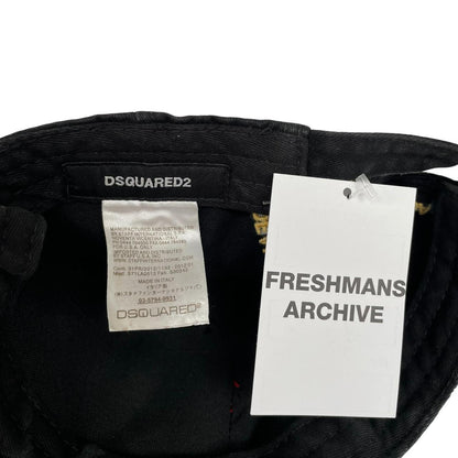 Dsquared2 black and red baseball cap embroidered Brothers logo on front.