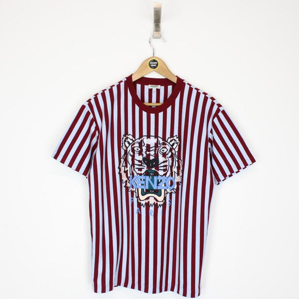 Kenzo Paris Burgundy and Blue Striped Tiger Short Sleeve T-Shirt