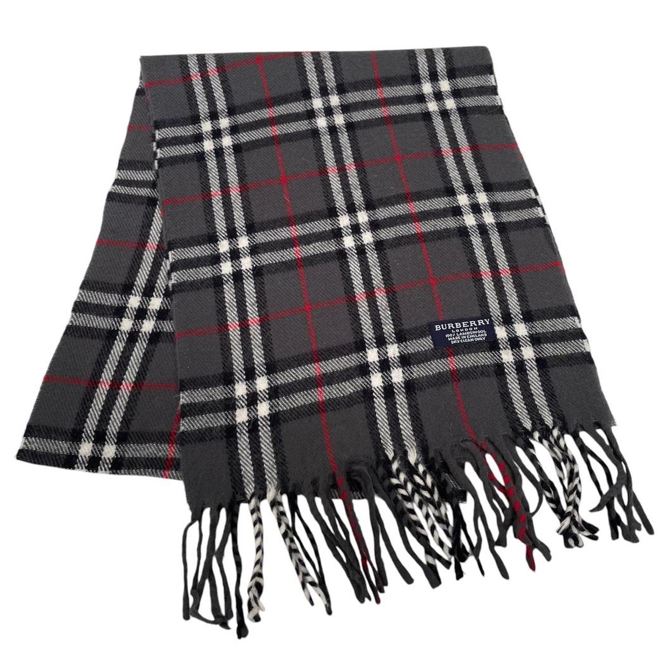 Vintage 90s Burberry Dark Grey Nova Check Lambswool Scarf