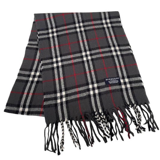 Vintage 90s Burberry Dark Grey Nova Check Lambswool Scarf