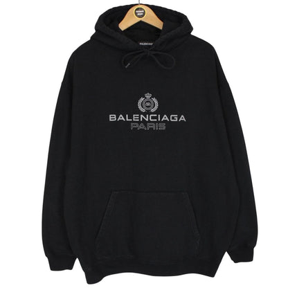 Balenciaga Black Logo Print Cotton Hoodie Jumper