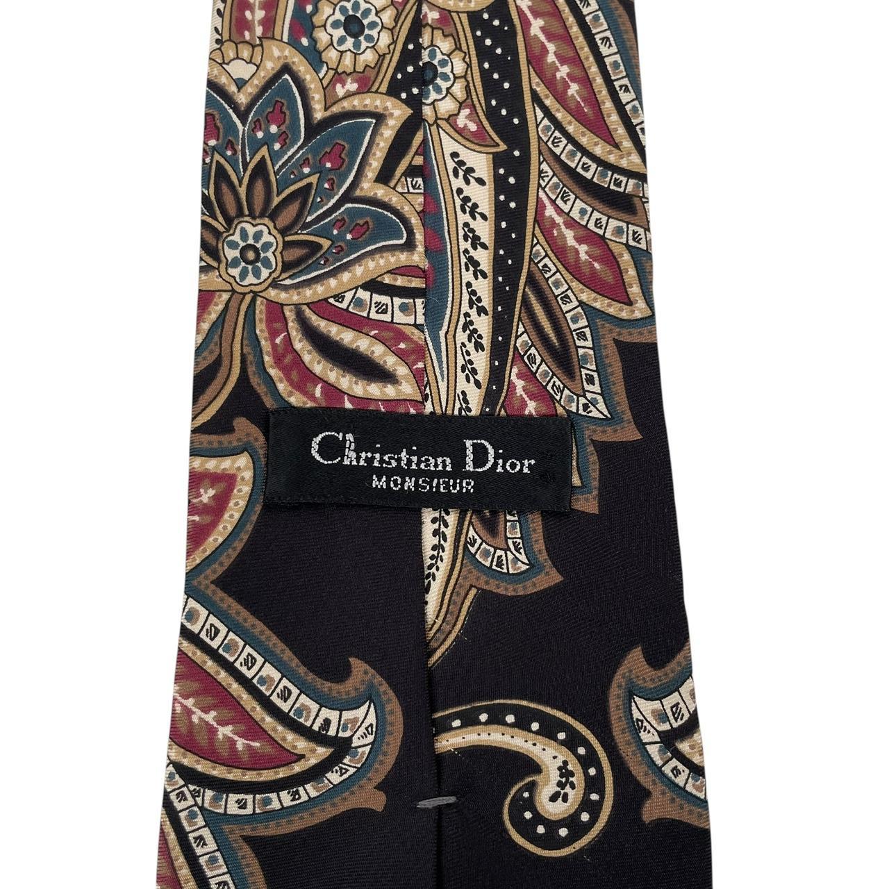 Vintage Christian Dior Black Paisley Print Silk Tie