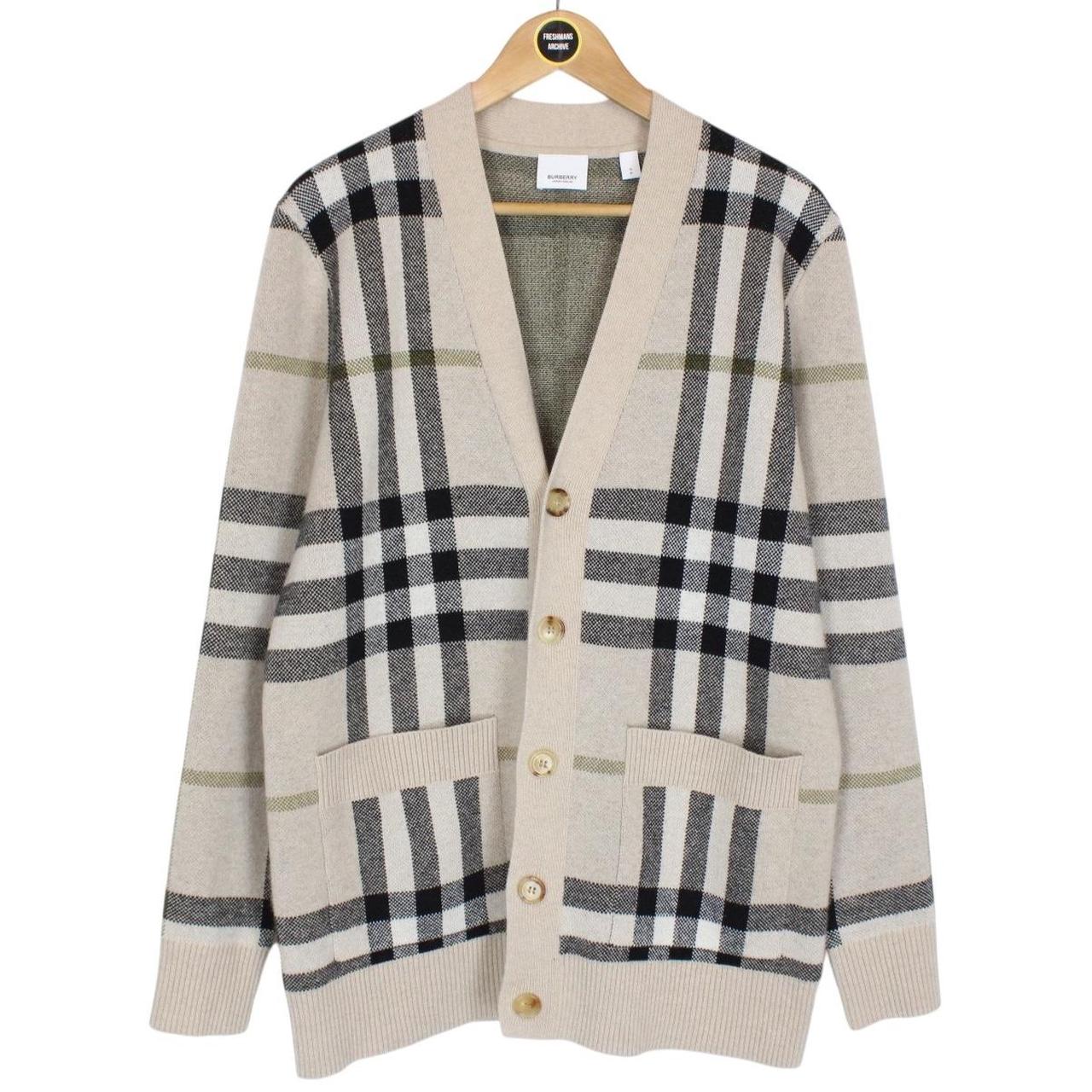 Burberry Beige Nova Check Cashmere Wool Knit Cardigan Jumper