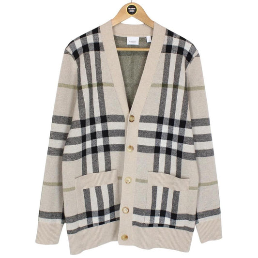 Burberry Beige Nova Check Cashmere Wool Knit Cardigan Jumper
